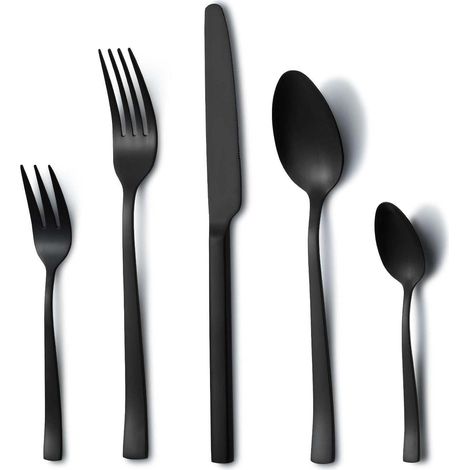 30-teiliges Besteck Set Schwarz Edelstahl für 6 Personen, spülmaschinenfest (1/5)
