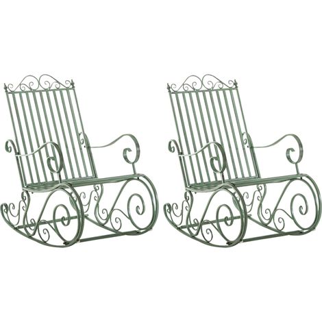 Lot de 2 fauteuils à bascule pour extérieur avec accoudoirs en métal vert vieilli 100007919 (1/5)