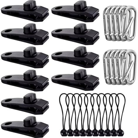 Lot de 30 clips pour bâche de tente, pinces pour bâche, pinces pour bâche robustes avec tendeur élastique, pinces pour tentes, couvertures de piscine, caravanes (1/5)