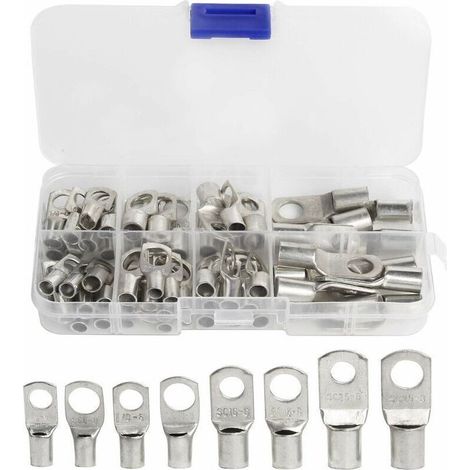 60 Pcs Cosses Électrique Trou boulon en Cuivre Étamé Connecteurs SC à sertir/souder pour câble de 6m㎡ 8m㎡ 10m㎡ 16m㎡ 25m㎡ (1/5)