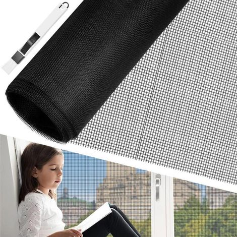 Fliegengitter Meterware Fiberglas 200x200cm Schwarz mit Fensterputzbürste (1/5)