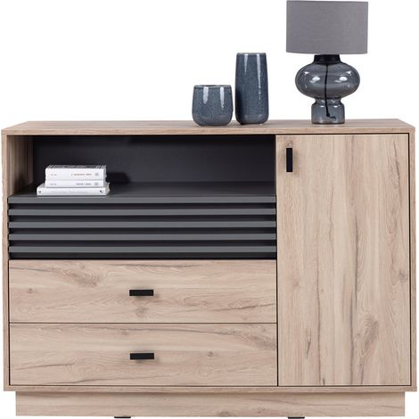 Wohnzimmer-Kommode 120 cm breit in Eiche Nb. mit 1 Tür, 3 Schubladen ANTIGUA-133 (1/5)