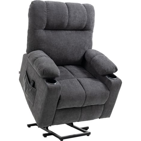 Poltrona relax elettrica con aiuto per alzarsi e funzione massaggio, poltrona da TV con funzione riscaldante, aspetto in flanella grigio scuro (1/5)