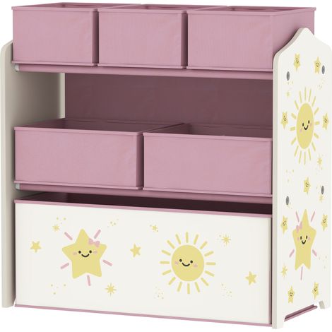 AIYAPLAY Scaffale Portagiochi 3 Livelli 6 Contenitori, Rosa