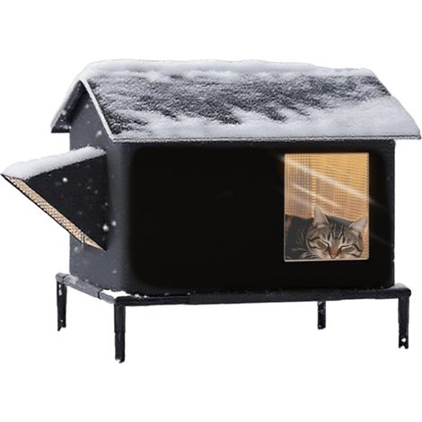 Wasserdichtes, A-förmiges Katzenhaus für draußen – Wetterfester Unterschlupf, geeignet für streunende Katzen, kleine und große Hunde, schwarz (1/5)