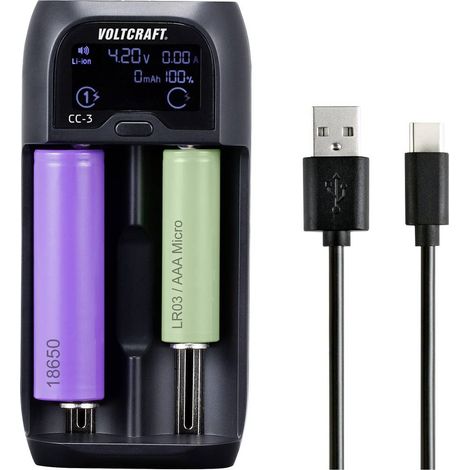 VOLTCRAFT CC-3 Caricabatterie universale NiMH, NiCd, LiIon, LiFePO Mini (AAAA), Ministilo (AAA), Stilo (AA), 1/2 Torcia