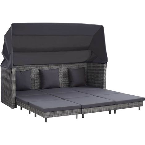 Canapé-lit Canapé convertible relax - Canapé de salon extensible 3 places avec toit Résine tressée Gris BV871029 - BonneVie (1/5)