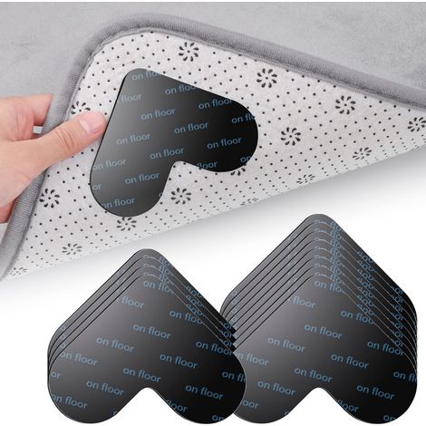 Lot de 12 bandes antidérapantes pour tapis, réutilisables et en forme de cœur (97 x 75 x 2 mm), lavables et anti-enroulement. (1/5)