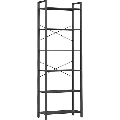 VASAGLE Étagère de Rangement 6 Niveaux, Bibliothèque avec Cadre en Acier, Étagère sur Pieds pour Salon, Chambre, Bureau, 30 x 66 x 186 cm, Style Industriel, Noir Boisé et Noir d'Encre (1/5)
