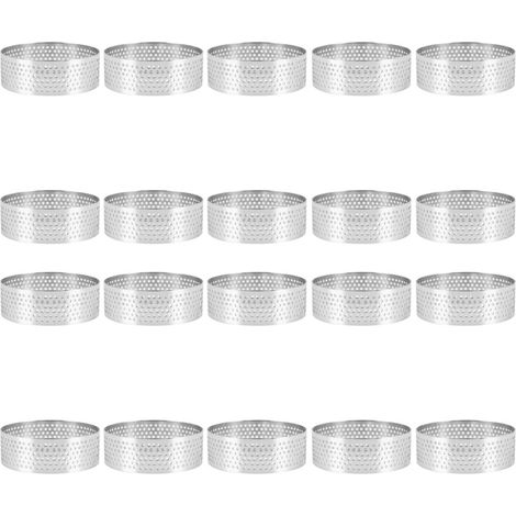 20 moldes redondos perforados de acero inoxidable para postres, ideales para frutas, quiches, pasteles, mousses y repostería. Tamaño: 6 cm. (1/2)