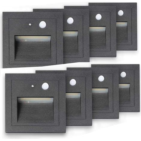 ZOLGINAH Lot de 8 LED Spot Mural Encastré 3W Applique Murale Escalier Etape Lumière Lampe Détecteur de Mouvement Sol Encastré Lumière Escalier Lumière Hall Lampe 2800K Blanc Chaud-Cadre Blanc-Cadre Bl (1/5)