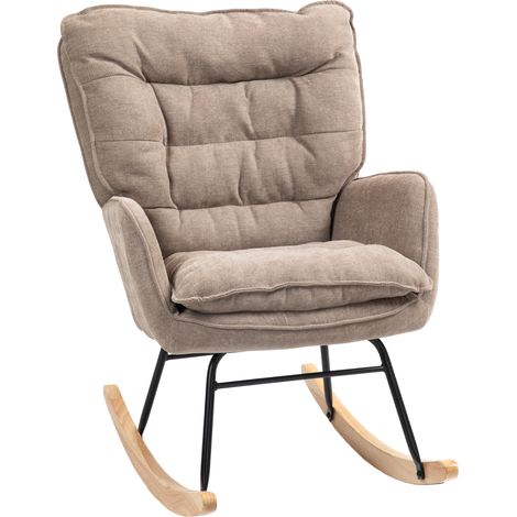 Sillón balancín con reposabrazos, tapizado efecto chenilla, marrón, 120 kg (1/5)