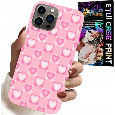Hülle für iPhone 12 Pro Max – Rosa karierte Hülle mit Herzchenmuster + Glas (1/5)
