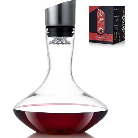 Carafe à vin - 1 unité - Verre cristal - Aérateur intégré et filtre - Pour vin rouge - Capacité 750 ml (1/5)