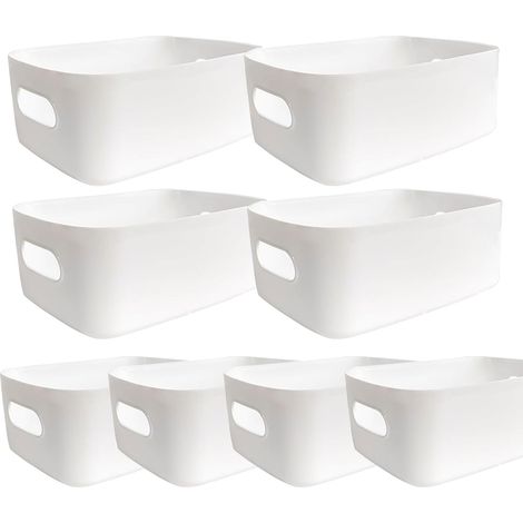 Lot de 10 Boites et Paniers de Rangement en Plastique Blanc pour Placard de Cuisine, Salle de Bain, Bureau, Organiseur Sous Évier, 5 Grands et 5 Milieux (1/5)