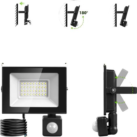Foco LED con sensor de movimiento, resistente al agua, 30 W, 6500 K, 5 unidades. (1/2)