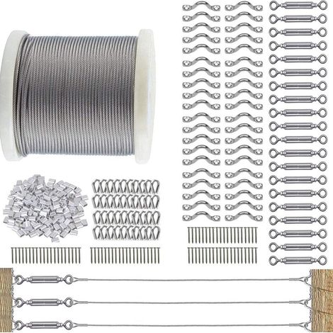 Stainless Steel Cable 3mm/122M Metal Cables with M5 Wire Tensioners, Railing Cable Kit for Guardrail, Ideal for Garden, Fences, Hanging Lights and DIY Projects (1/5)