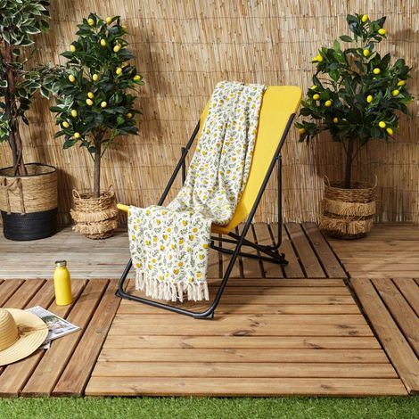 Plaid - HOME DECO FACTORY - Bain de Soleil - À Franges - Jaune et Vert (1/4)