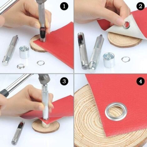 Oeillets Œillets Kit, 100 Ensembles Œillets 10 mm Œillets, Kit de réparation de bâche, Avec 3pcs Grommet Outils à Oeillet Œillets Kit pour Bâche, Tissu, Rideaux et Fabrication