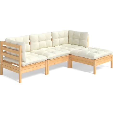 Set Salotto da Giardino 4 pz con Cuscini Crema in Legno di Pino (1/5)