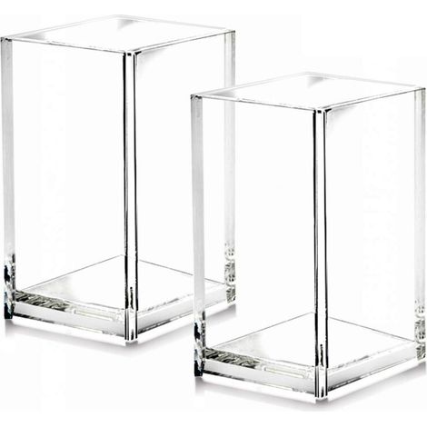 Set di 2 portapenne in acrilico trasparente, per riporre accessori da ufficio e pennelli per il trucco, design moderno, ideale per l'ufficio, la scuola e la casa, 6,6 x 6,6 x 10,2 cm (1/4)