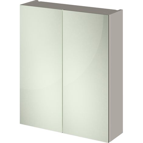 Hudson Reed Fusion Mirrored Bathroom Cabinet (50/50) 600mm Wide - Pebble Grey