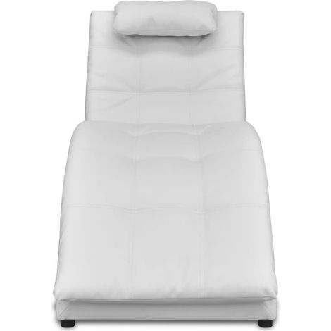 Chaise longue  Transat  Bain de soleil avec oreiller Blanc Similicuir (1/5)