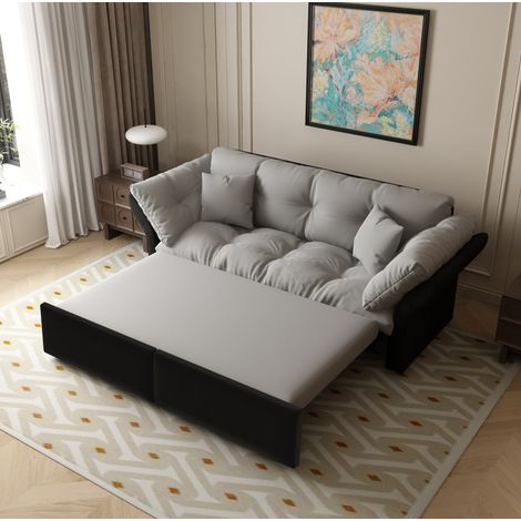 canapé convertible 3 positions 190 cm velours gris clair HAVRYA (1/5)
