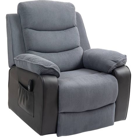 Fernsehsessel mit Aufstehhilfe Elektrisch Relaxsessel mit Liegefunktion, Taschenfederkern, TV-Sessel mit Fußstütze, Seitentasche und Fernbedienung, Dunkelgrau