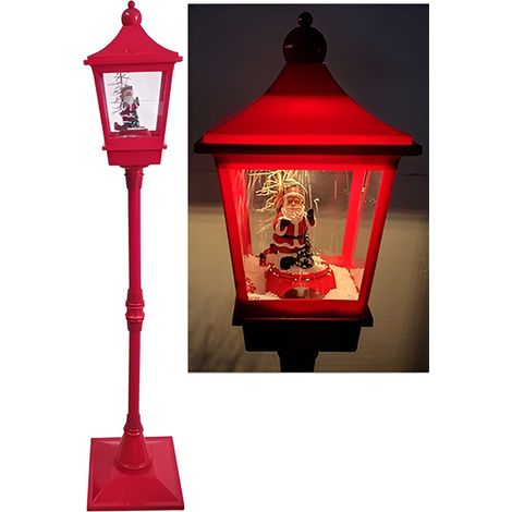 Lampione Natalizio Rosso H 135 Decorazione Scena Animata babbo natale Luci Musica Movimento Neve Finta Decorativo Natalizia da Interno o Esterno Coperto (1/4)