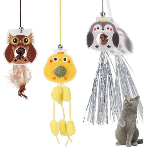 Porte Suspendue Jouet Chat Interieur, Jeux Interactif pour Chat Et Chatons avec Herbe Menthe à Chat Cloches Faire Plaisir Aux Chats (1/4)
