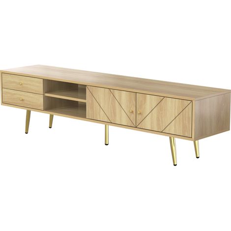GagaMeuble TV 160 cm avec pieds dorés, deux tiroirs et portes au design unique (1/5)