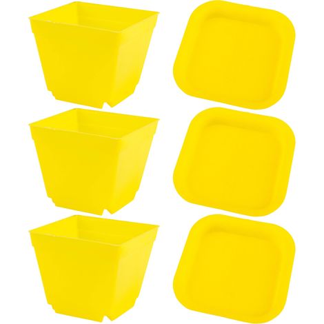 3 pots de pépinière carrés avec soucoupe, plastique résistant aux UV, 10 x 10 x 8,5 cm, pour semis, balcon et bureau (1/5)