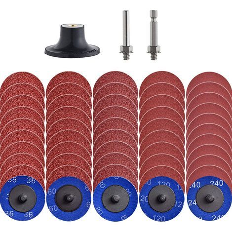 Lot de 50 disques de ponçage à changement rapide de 2" avec support de 1/4" pour meuleuse à matrice, préparation de surface, ponçage, polissage, finition, élimination de la rouille et de la peinture (1/4)