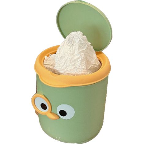 Petite poubelle de table avec couvercle design cartoon mignon en plastique pour bureau chambre chevet verte (1/5)