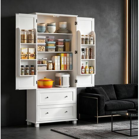 Madia da cucina 80x39.5x184.5 cm, 2 ante, 2 cassetti, ripiani regolabili, bianco, MDF (1/5)