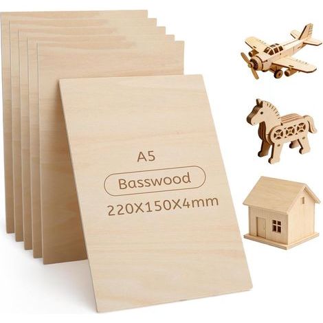 Bois Pour Pyrogravure Bois Pour Gravure Laser Découpe Laser Bois Plaque Bois Feuille De Bois - A5 Contreplaqué Tilleul 4mm x6, Double Face Lisse - Pour Maquette Bricolage Loisirs Créatifs (1/5)