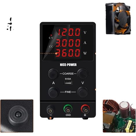 Fuente de alimentación, voltaje ajustable, alta eficiencia, 120V 3A (1/2)