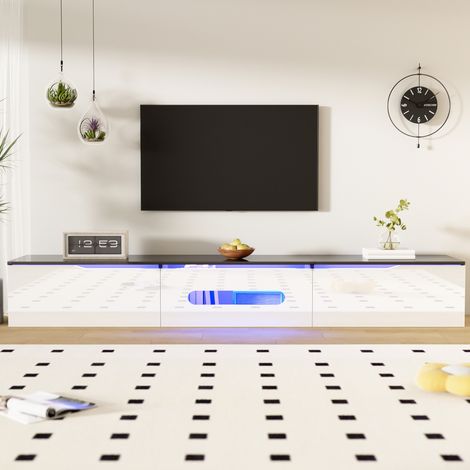 Mueble TV flotante con LED y doble acabado blanco negro OKMYHOME (1/5)