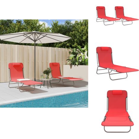 Chaises longues pliables lot de 2 rouge textilène et acier - Chaise Longue - Transats - Mobilier De Jardin - Salon De Jardin - Bain De Soleil (1/5)