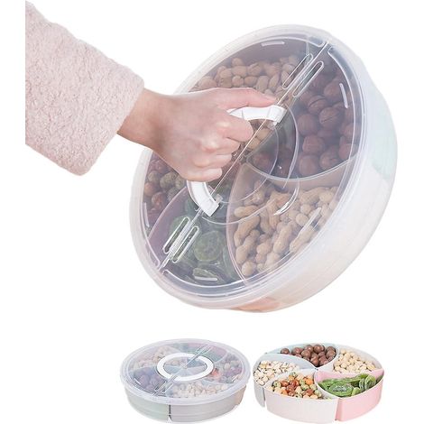 1 Pcs Plateau De Service Divis Plateau Avec Couvercle Et Poigne Dgager Conteneur Stockage Bote 5 Compartiments En Plastique Pour Bonbons, Fruits, (1/5)