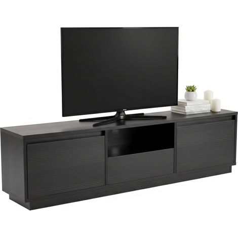 Dmora - Fernsehschrank Lovere, Ständer für Wohnzimmerfernseher, Niedriges Wohnzimmer-Sideboard, TV-Ständerbasis, 160x30 h42 cm, Schwarz