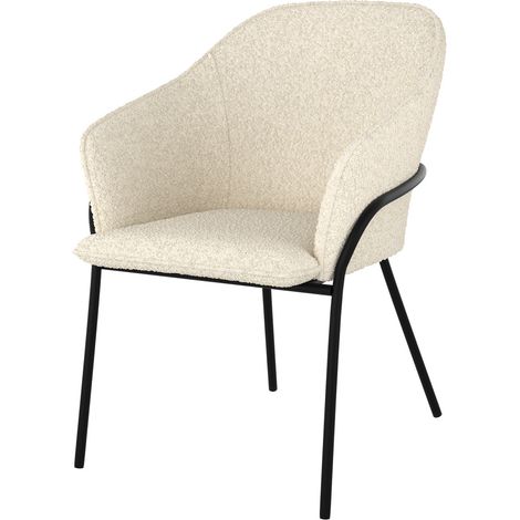 Silla con efecto bouclette de lana blanca y patas de metal - Toscane