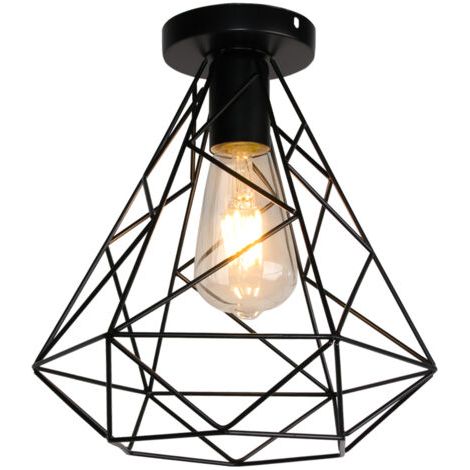 royaluxe- Plafonnier Diamant Noire Lampe De Plafond D'Intérieur Antique, Abat-Jour En Métal Luminaire Plafonnier Rétro Pour Chambre À Coucher, Café, Bar