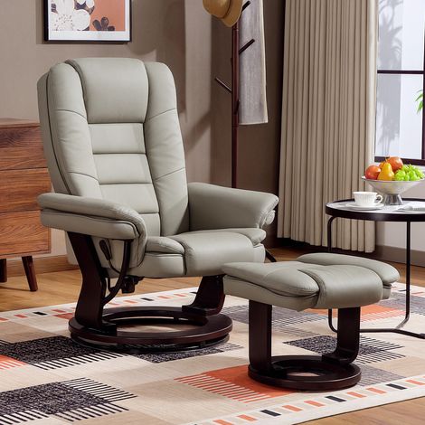 Fauteuil relax inclinable 135° grand confort pivotant 360° avec repose-pieds revêtement synthétique marron (1/5)
