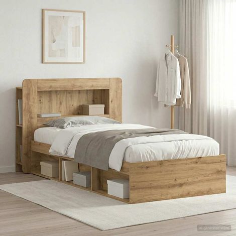Cadre de lit avec rangement 90 x 200 cm en bois d’ingénierie chêne artisanal, 61kg - PANGIVO (1/5)