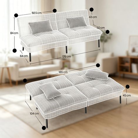 Canapé 2 places confortable, convertible, pour chambre, canapé-lit moelleux avec tissu doux, idéal petit espace, style moderne, gris, 2 places, lit d'appoint. (1/5)