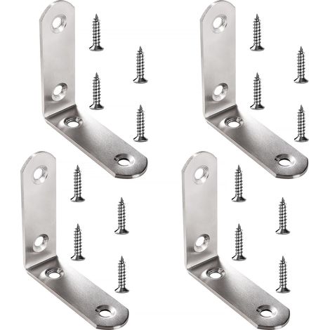 4 Pièces 65x65x2x2.5 mm Equerre Fixation Forme de L Équerre, Équerre de Coin en Acier Inox, Support de 90 Degrés, Support Angle Droit, avec 16 Pièces Vis, pour Bois Meubles Placard (1/5)