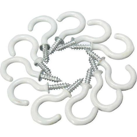 Lot de 10 crochets blancs pour tasses, fixation murale ou plafond, à visser, pour le rangement de la maison (1/5)