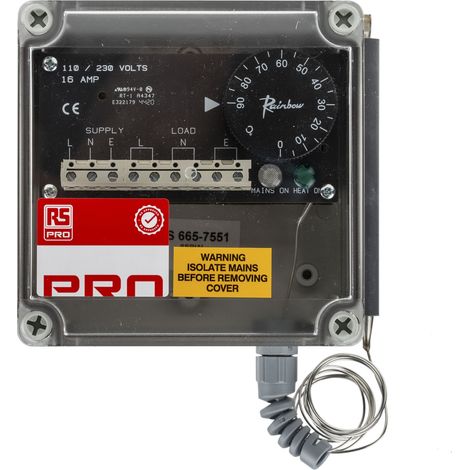 Rs Pro – Thermostat pour ruban chauffant 125 x 125 x 75 mm – Plage de température 0°C à +90°C – Pour chauffage à trace